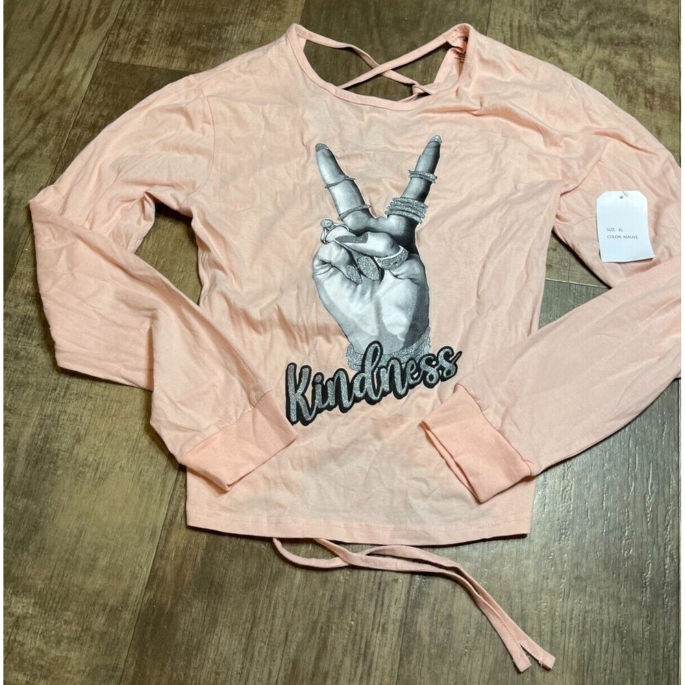 On Fire Top Womens XL Shirt Blouse " Kindness" Peace Pink Long sleeve